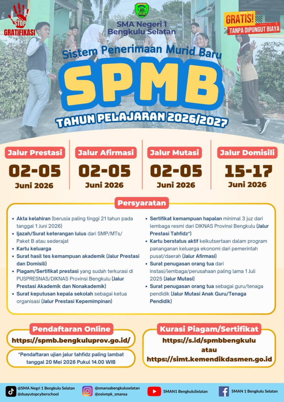 SPMB SMA NEGERI 1 BENGKULU SELATAN TAHUN PELAJARAN 2026/2027